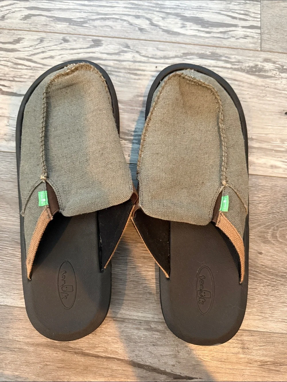 Sanuk Gray Canvas Slip-On Loafers with Black Footbed NWOT